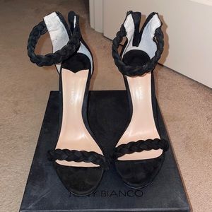 NWT in box FREE SHIPPING braided black suede heels.